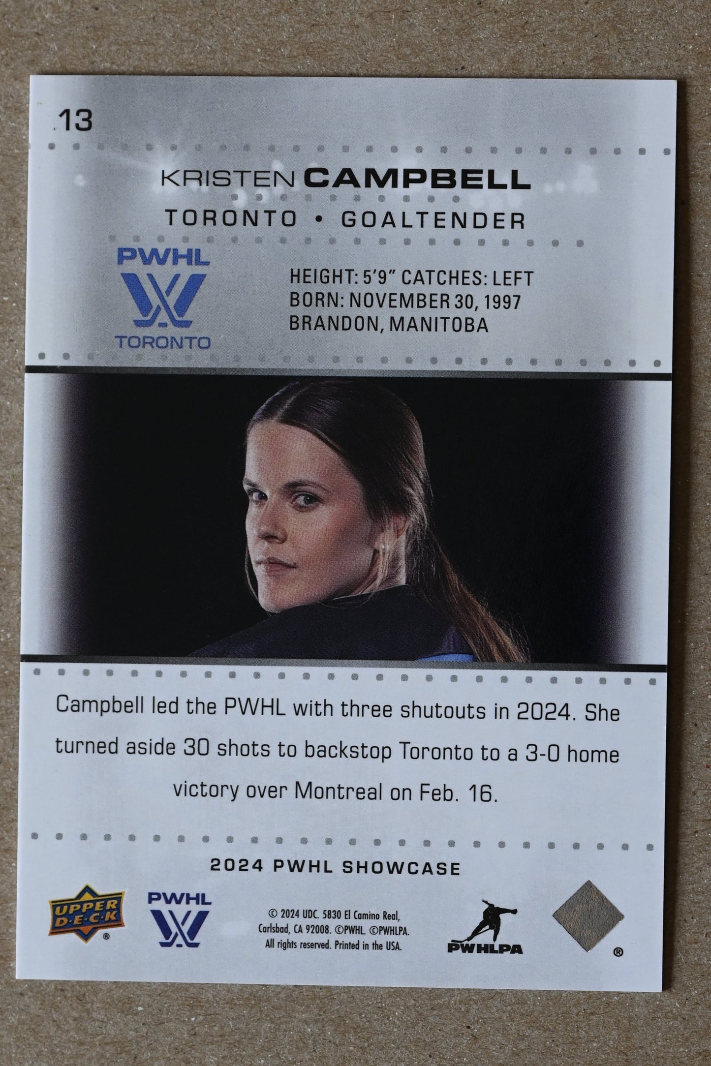 2024 Upper Deck PWHL Showcase #13 Kristen Campbell
