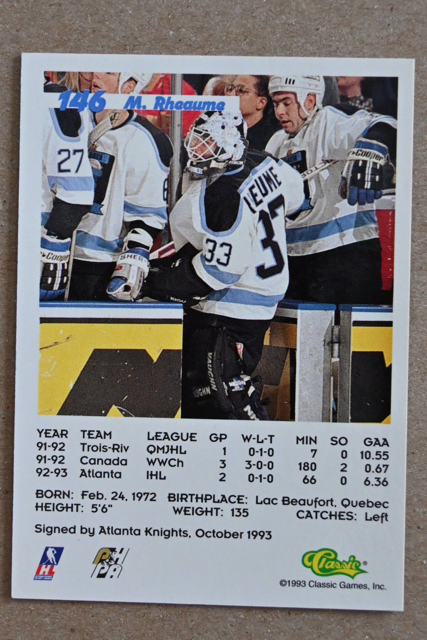 1993 Classic '93 Hockey Draft #146 Manon Rheaume