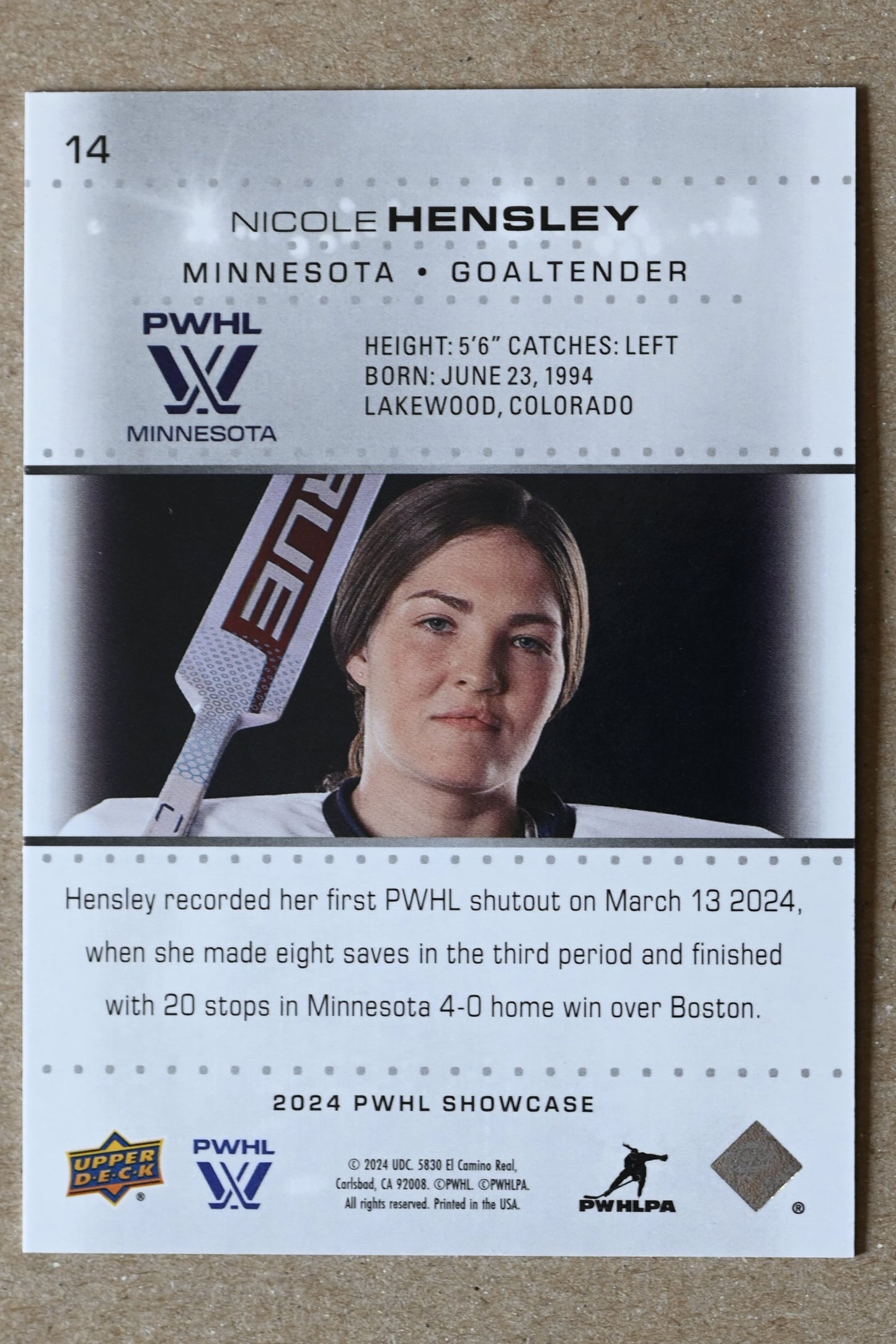 2024 Upper Deck PWHL Showcase #14 Nicole Hensley