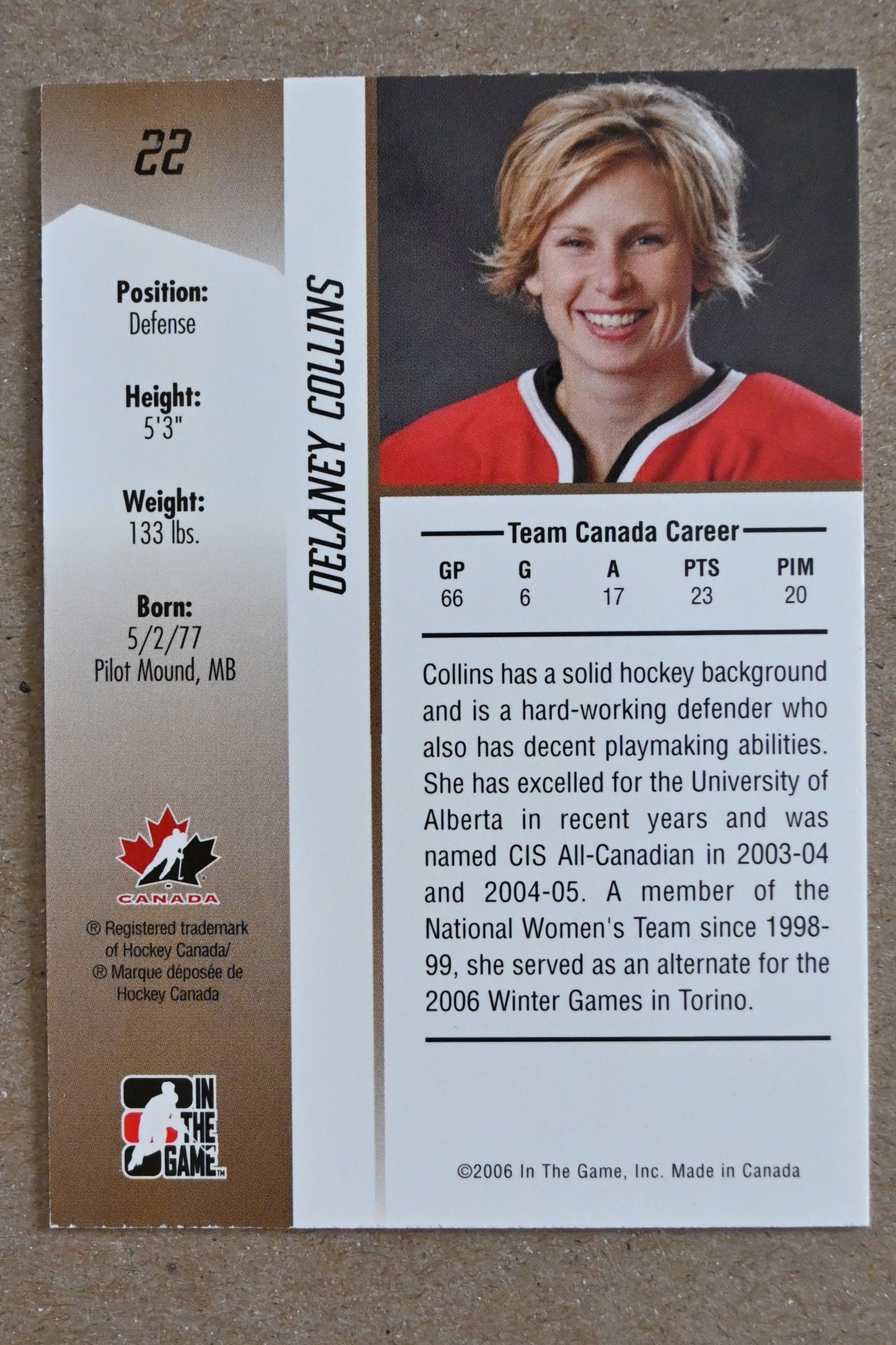 2006-07 In The Game Going For Gold Canadian Women's National Team #22 Delaney Collins