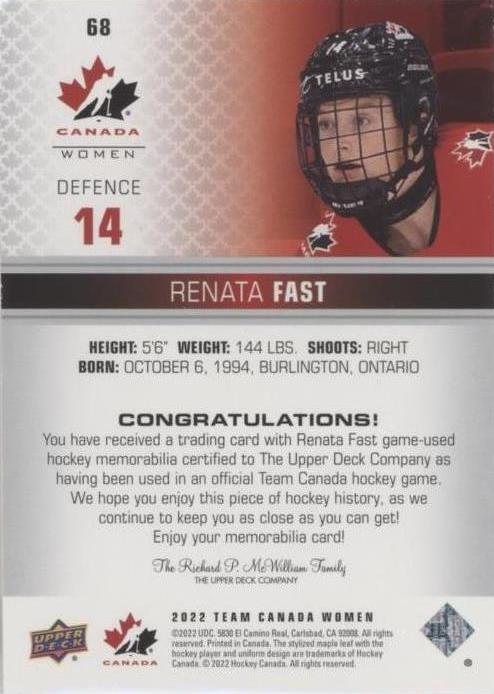 2022-23 Upper Deck Team Canada Juniors - Jersey #68 Renata Fast