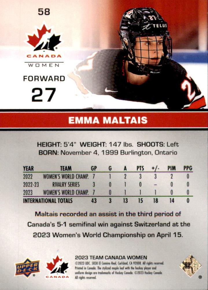 2023 Upper Deck Team Canada Juniors #58 Emma Maltais