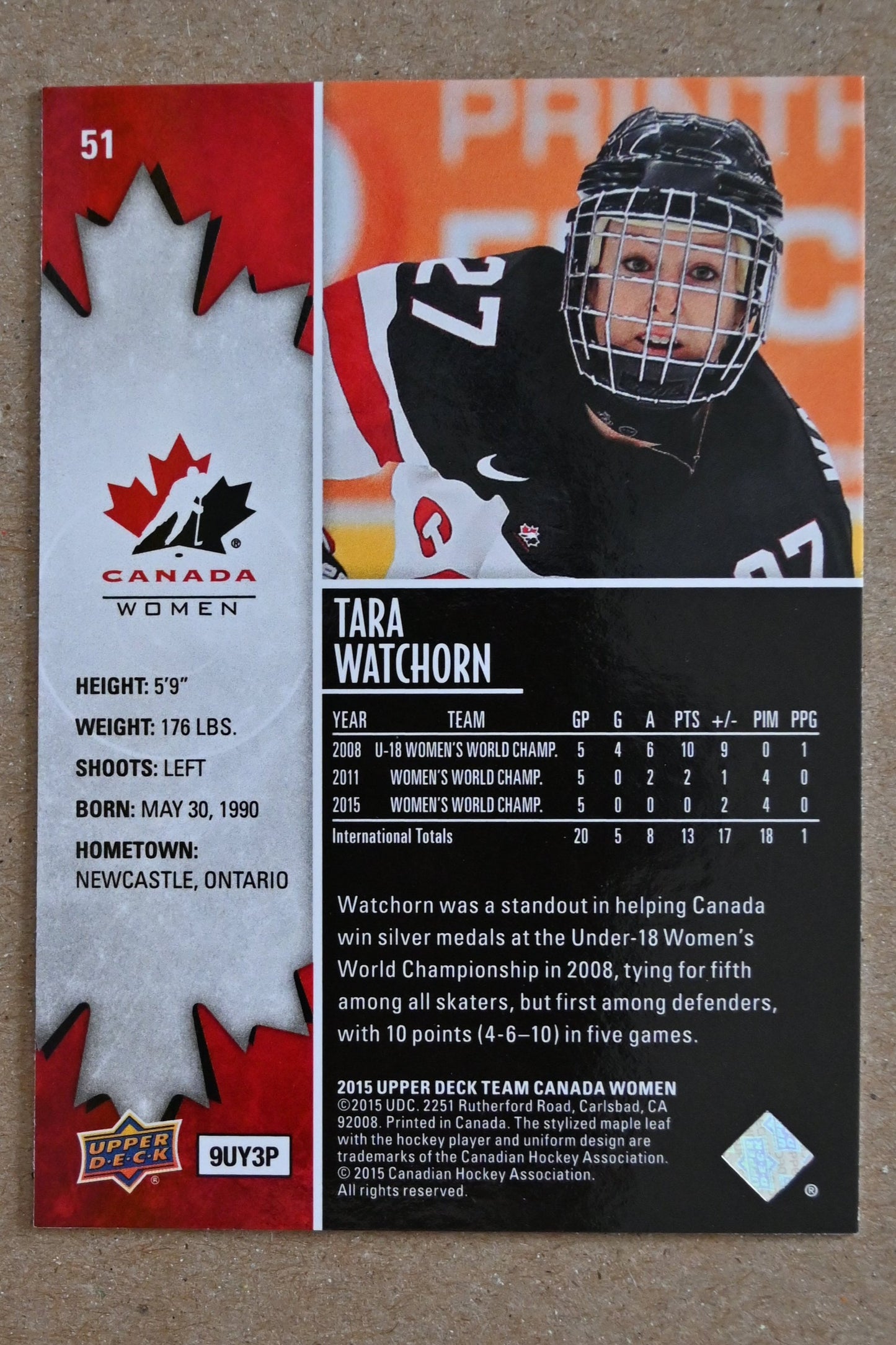 2015 Upper Deck Team Canada Juniors #51 Tara Watchorn