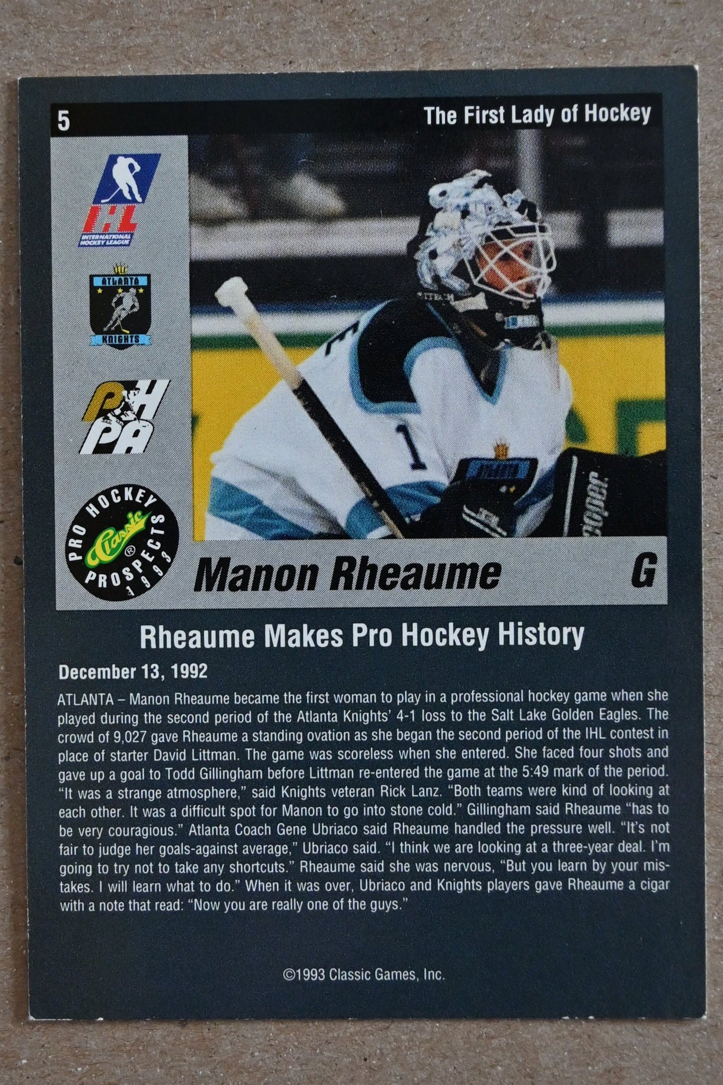 1993 Classic Pro Prospects #5 Manon Rheaume