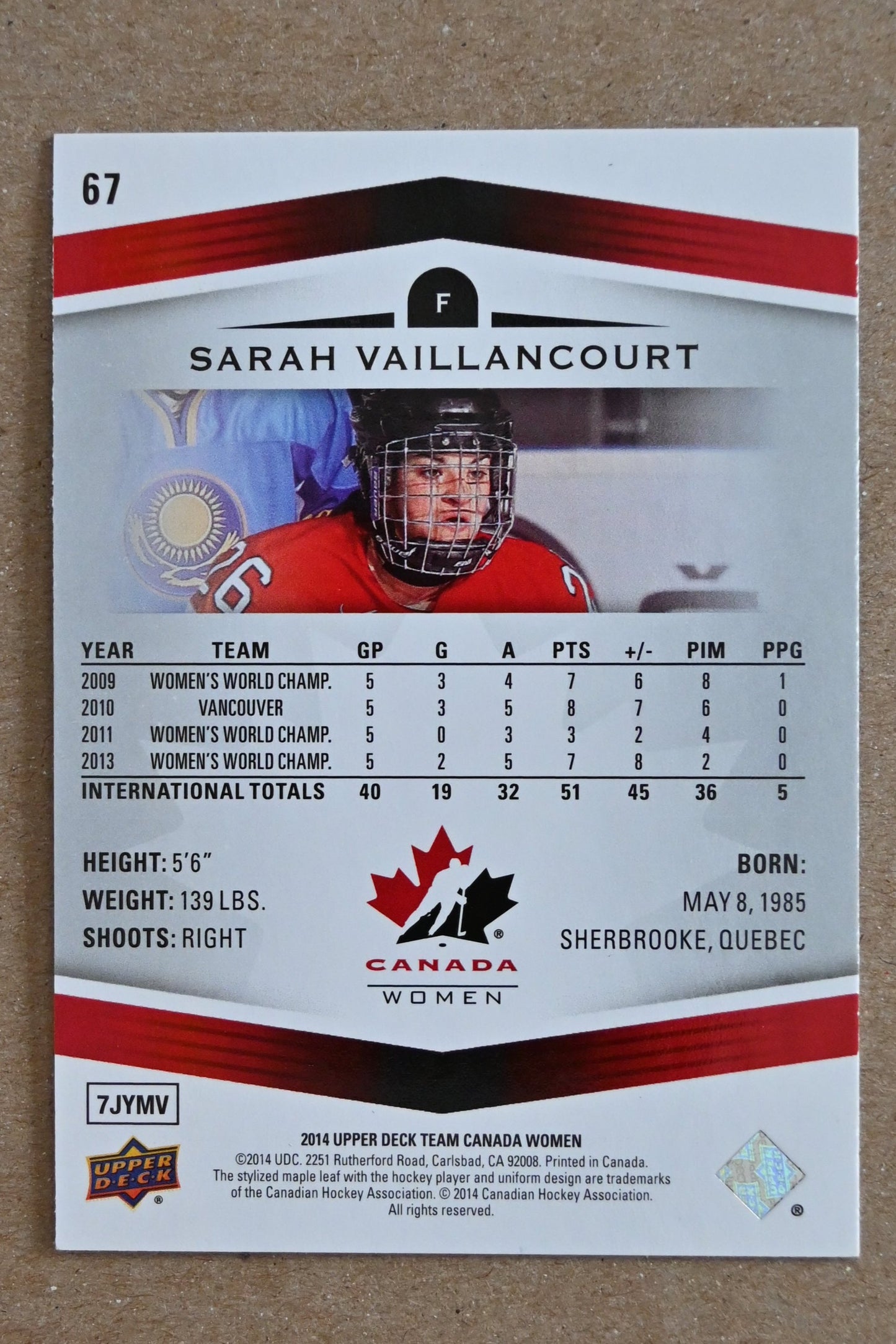 2014 Upper Deck Team Canada Juniors #67 Sarah Vaillancourt