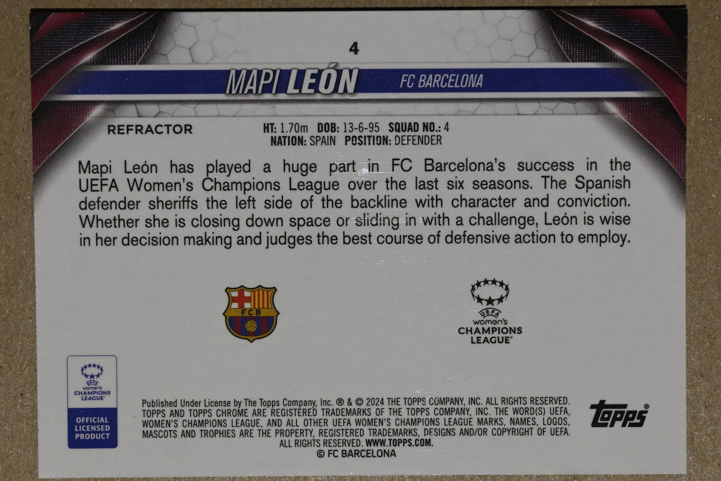 2023-24 Topps Chrome UEFA Women's Champions League #4 Mapi León