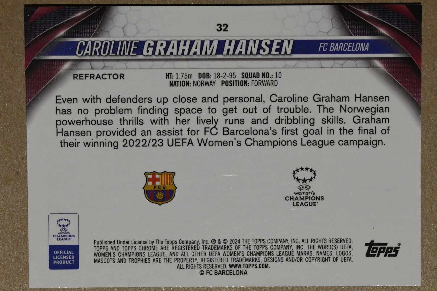 2023-24 Topps Chrome UEFA Women's Champions League #32 Caroline Graham Hansen