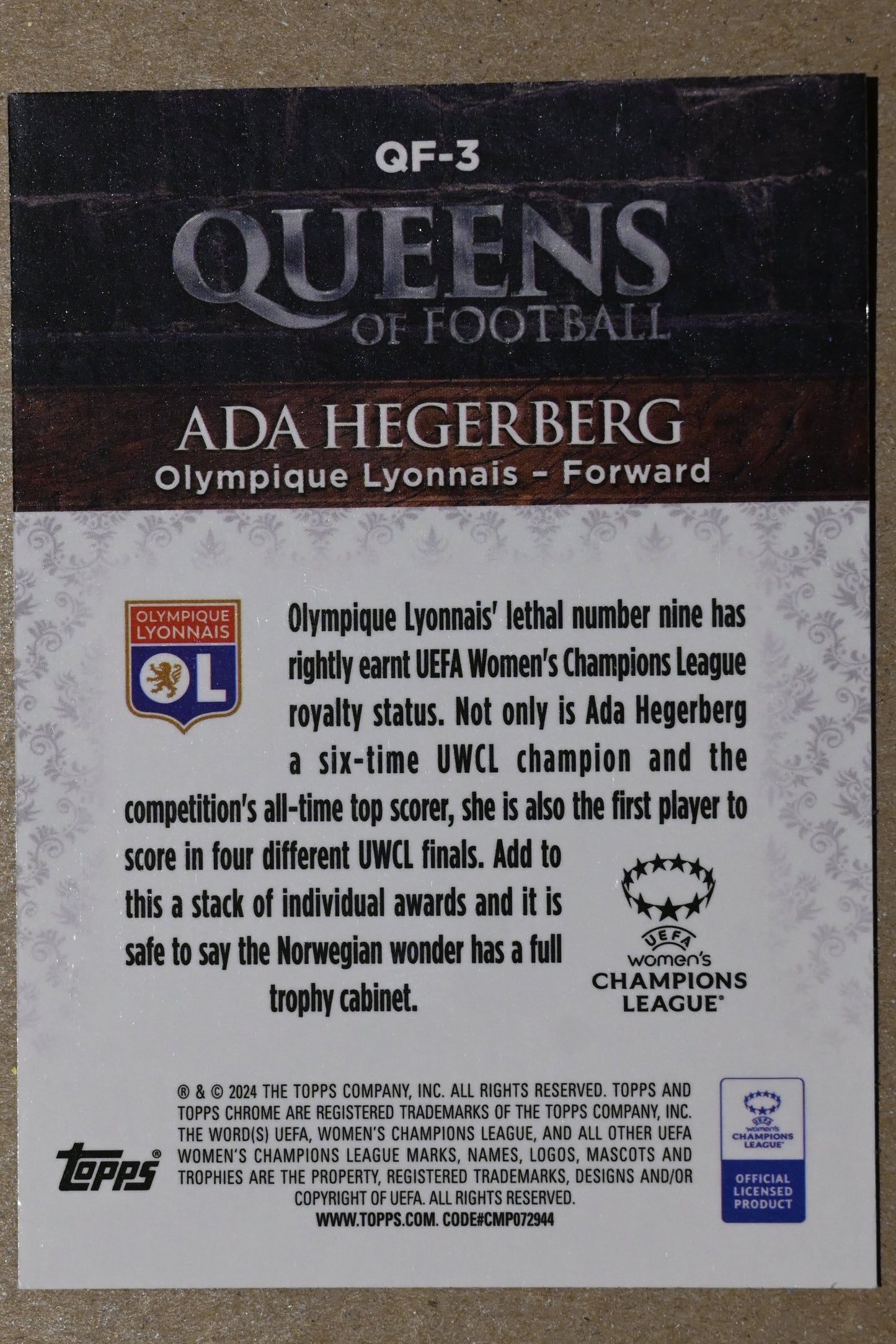 2023-24 Topps Chrome UEFA Women's Champions League - Queens of Football #QF-3 Ada Hegerberg