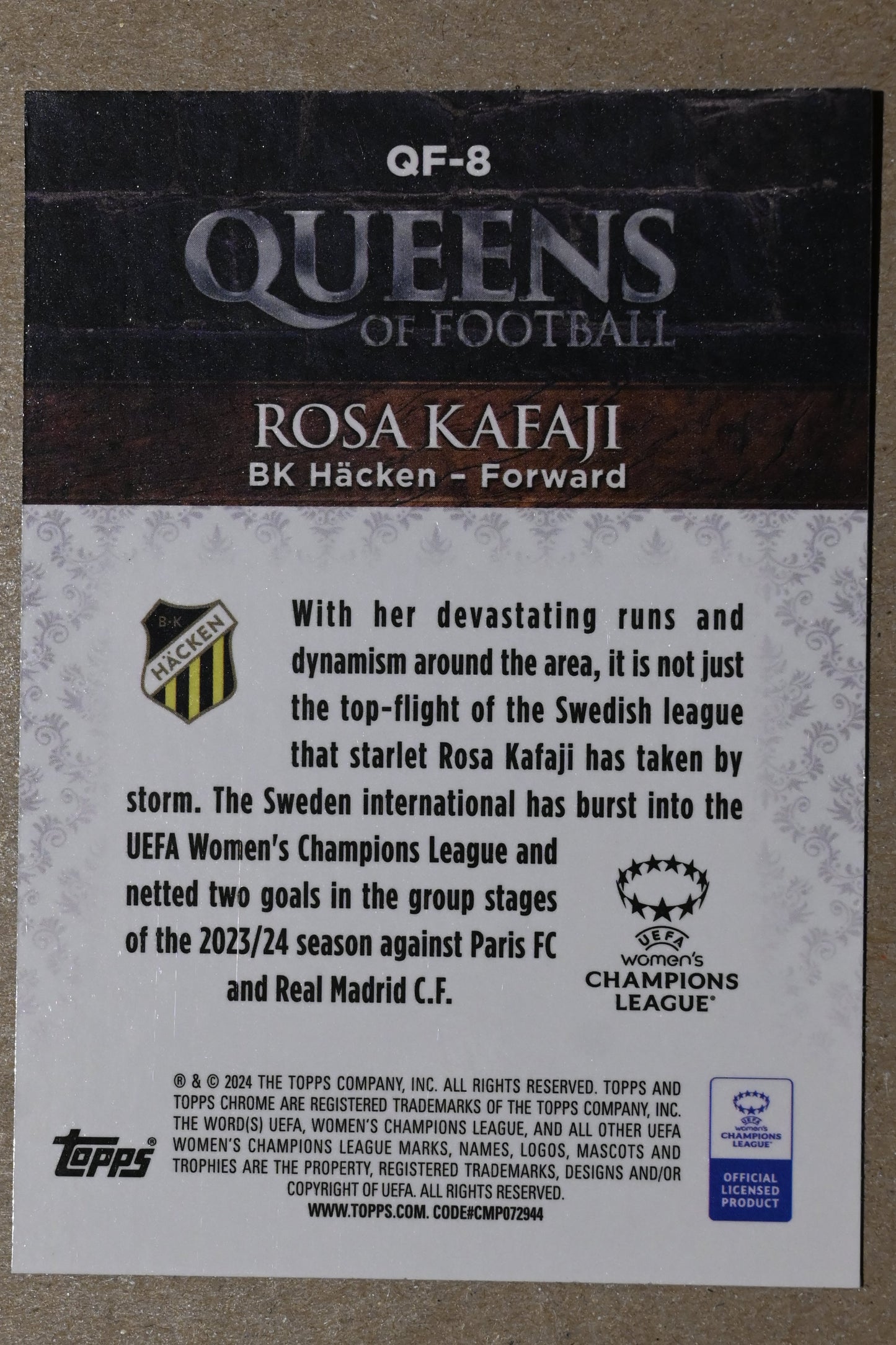 2023-24 Topps Chrome UEFA Women's Champions League - Queens of Football #QF-8 Rosa Kafaji