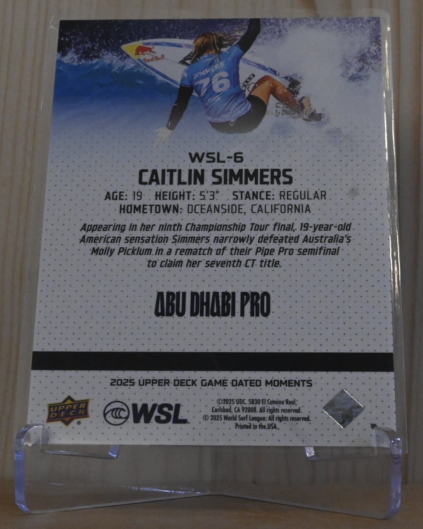 2025 Upper Deck Game Dated Moments - World Surf League #WSL-6 Caitlin Simmers