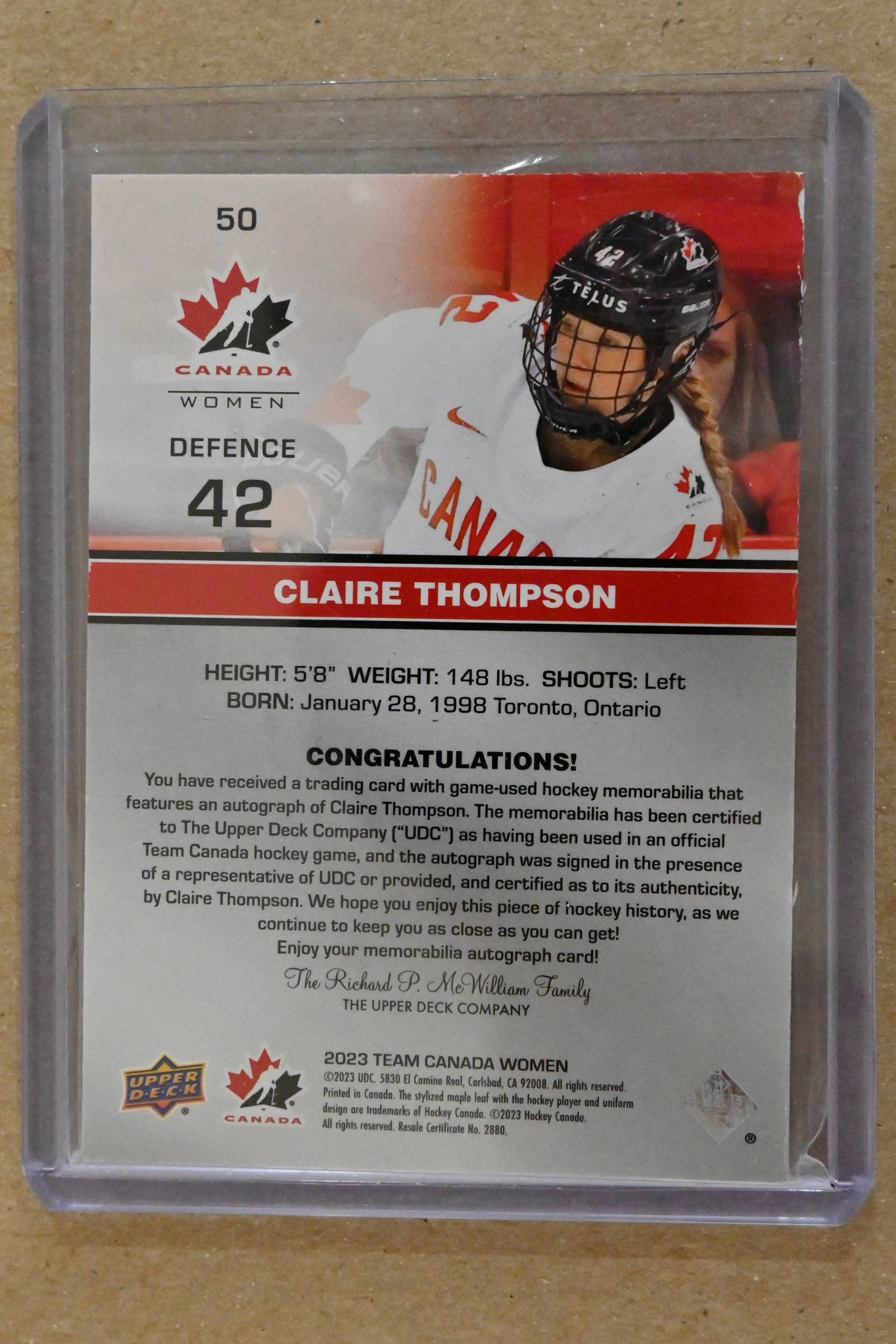 2023 Upper Deck Team Canada Juniors - Autograph Patch #50 Claire Thompson