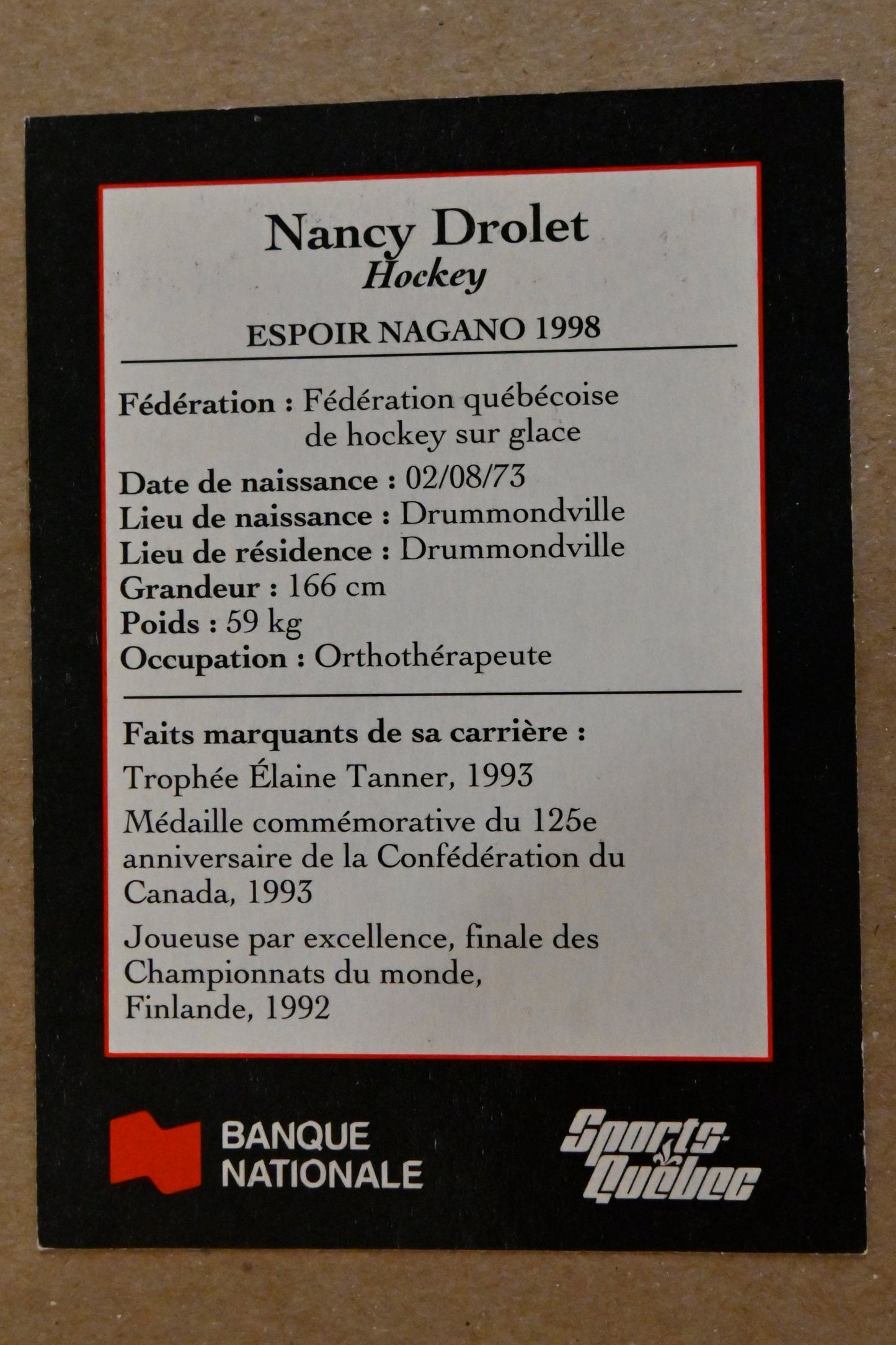 1994 Sports Quebec Espoirs Olympiques d'hiver Quebecois #NNO Nancy Drolet