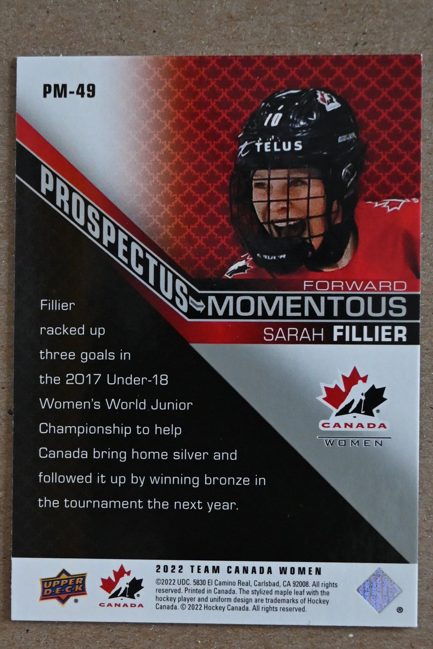 2022-23 Upper Deck Team Canada Juniors - Prospectus Momentous #PM-49 Sarah Fillier