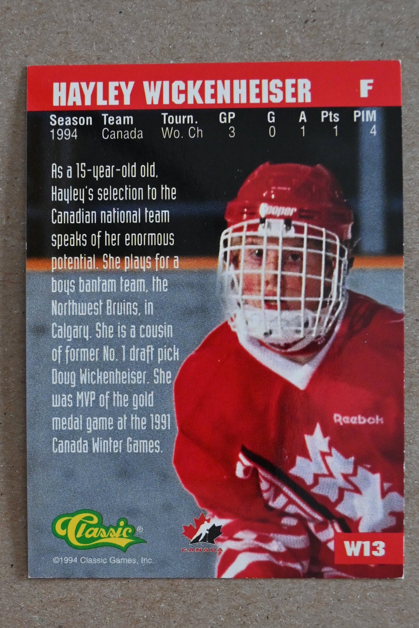 1994-95 Classic - Women of Hockey #W13 Hayley Wickenheiser