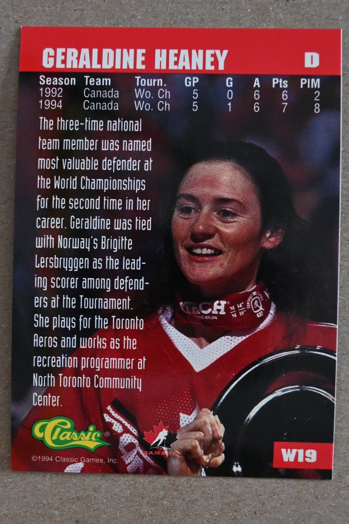 1994-95 Classic - Women of Hockey #W19 Geraldine Heaney