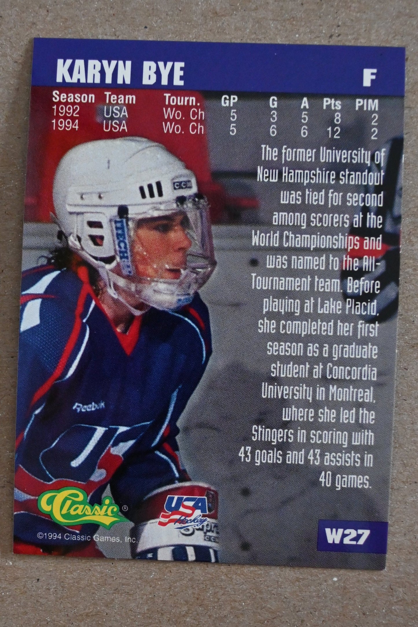 1994-95 Classic - Women of Hockey #W27 Karyn Bye