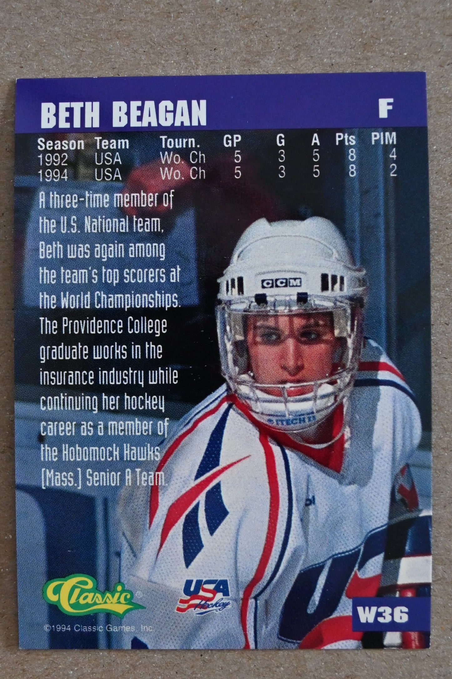 1994-95 Classic - Women of Hockey #W36 Beth Beagan