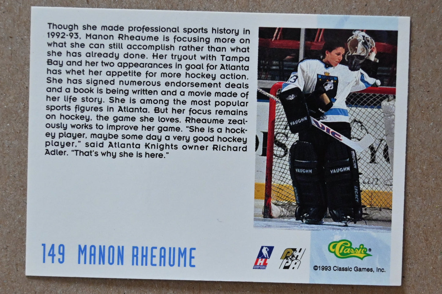 1993 Classic '93 Hockey Draft #149 Manon Rheaume