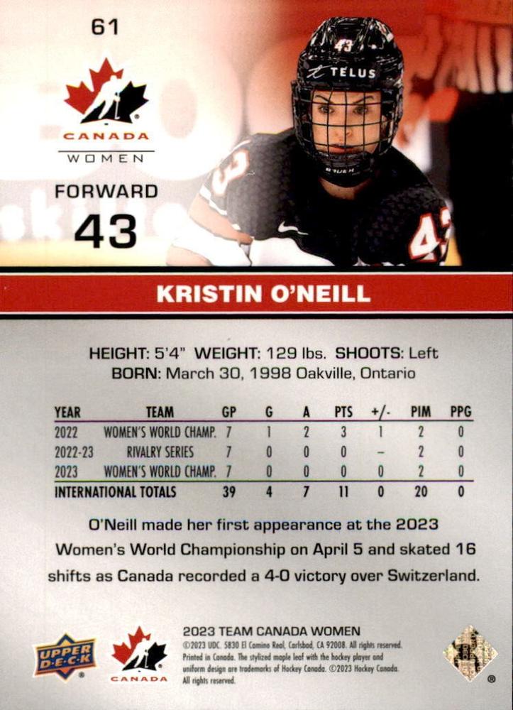 2023 Upper Deck Team Canada Juniors #61 Kristin O'Neill
