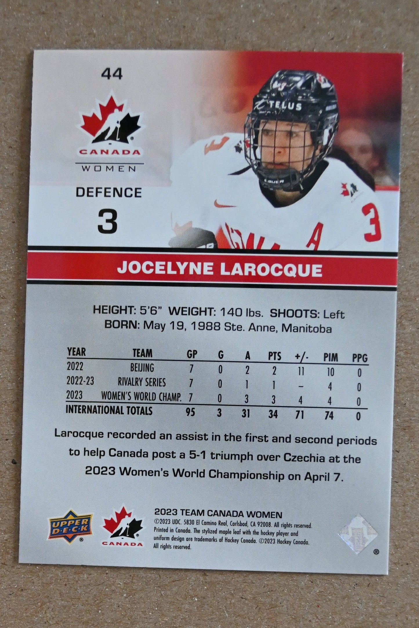 2023 Upper Deck Team Canada Juniors #44 Jocelyne Larocque