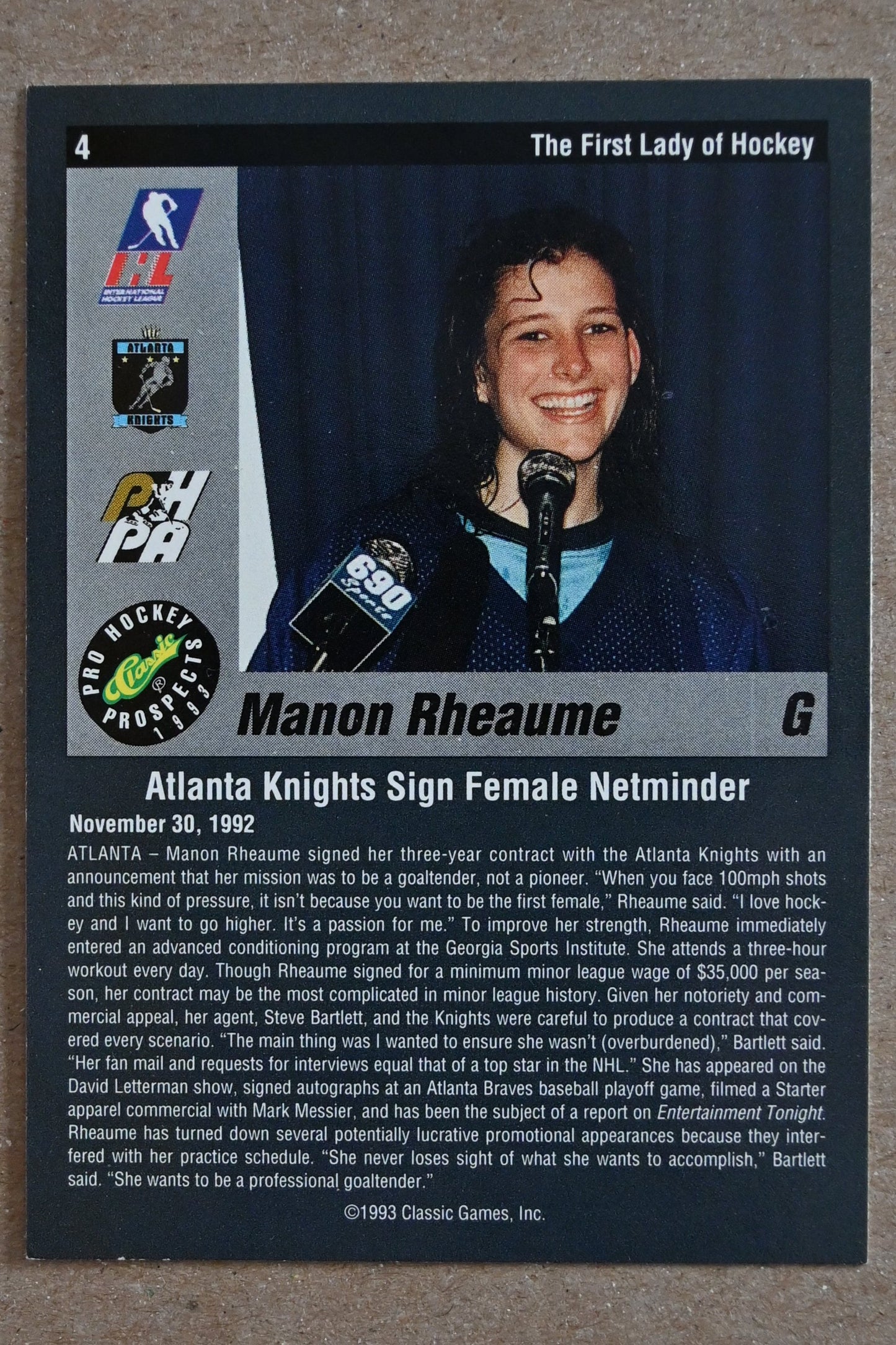 1993 Classic Pro Prospects #4 Manon Rheaume