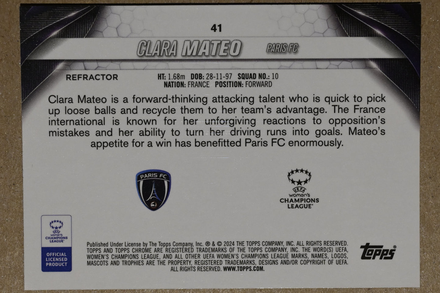 2023-24 Topps Chrome UEFA Women's Champions League #41 Clara Mateo