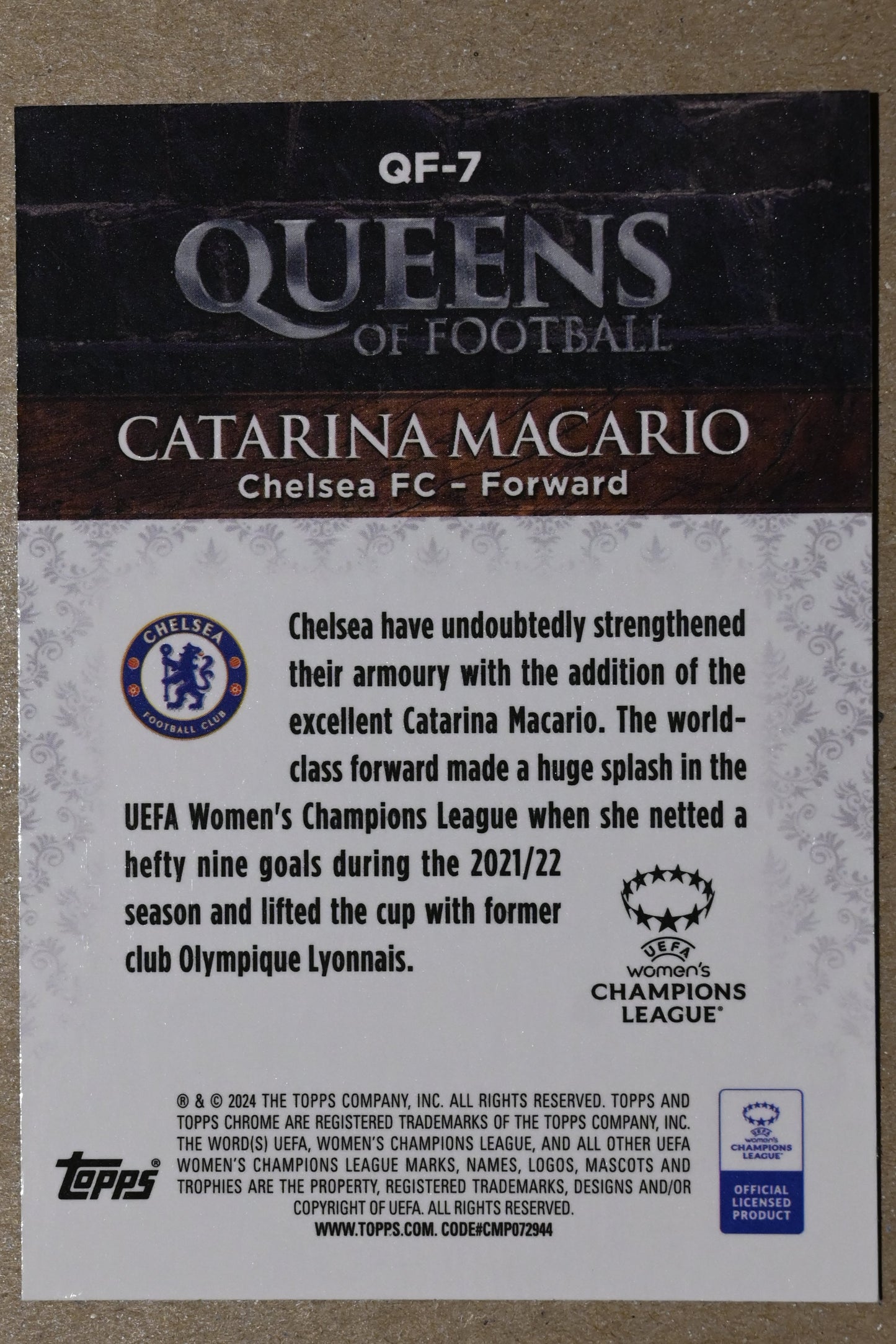2023-24 Topps Chrome UEFA Women's Champions League - Queens of Football #QF-7 Catarina Macario