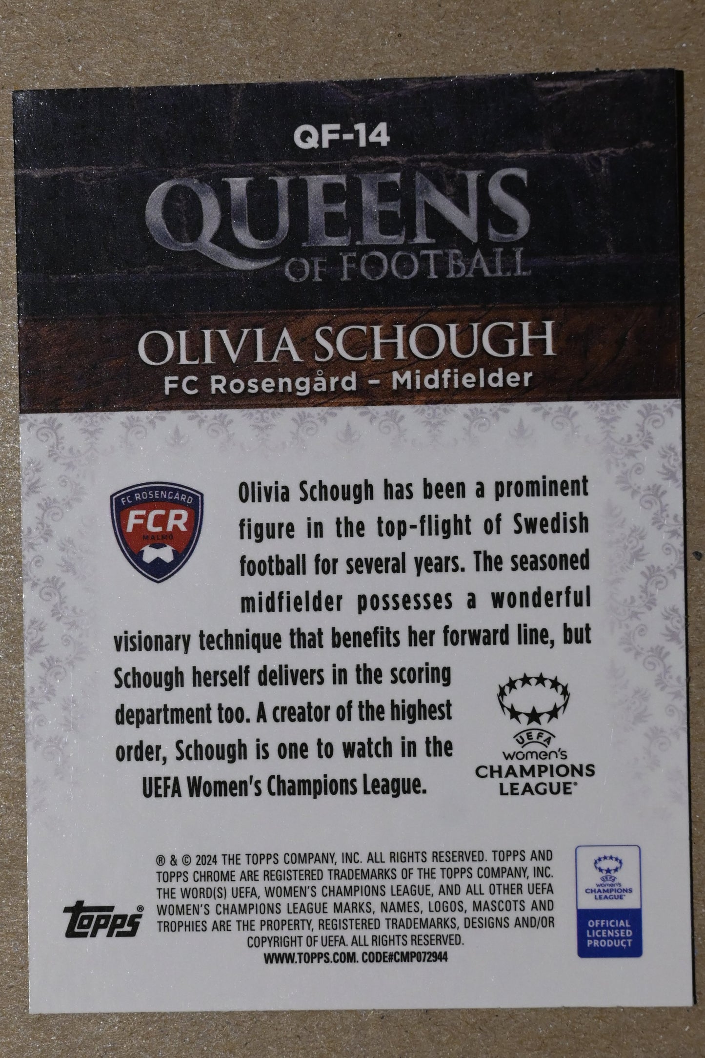 2023-24 Topps Chrome UEFA Women's Champions League - Queens of Football #QF-14 Olivia Schough