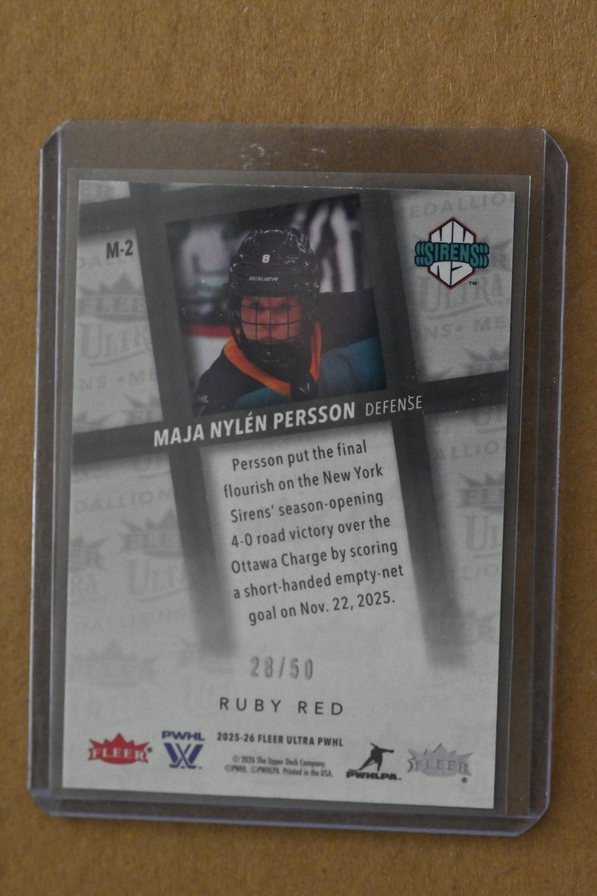 2025-26 Fleer Ultra PWHL - Medallions Ruby Red #M-2 Maja Nylen Persson