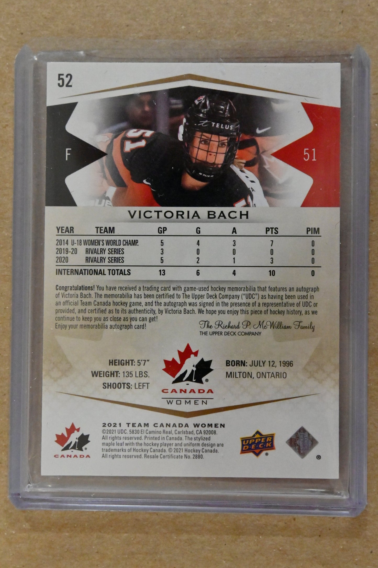 2021-22 Upper Deck Team Canada Juniors - Auto Patch #52 Victoria Bach