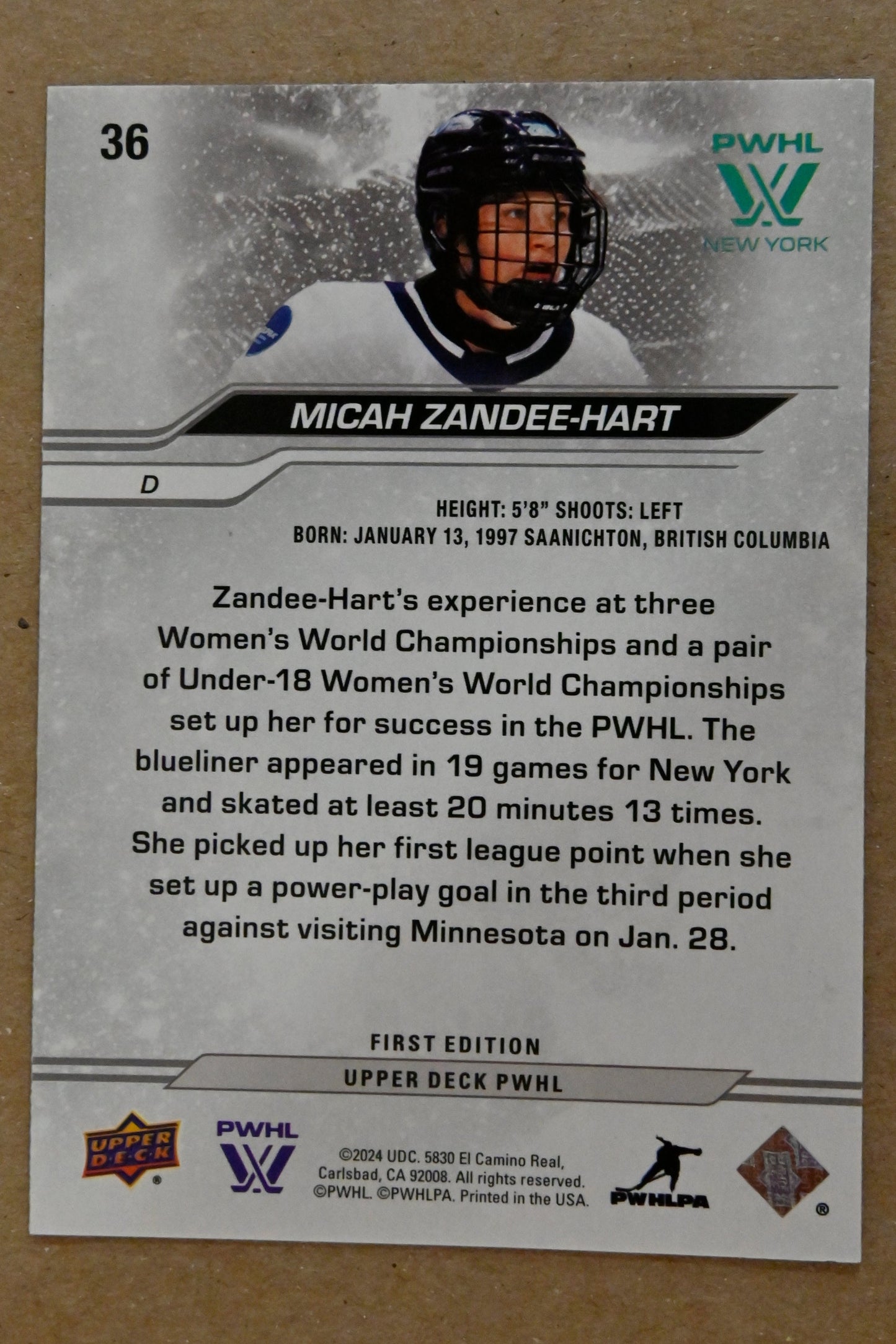 2024 Upper Deck PWHL #36 Micah Zandee-Hart