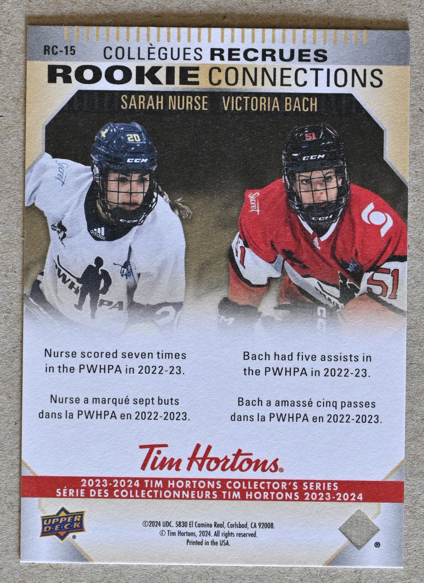 2023-24 Upper Deck Tim Hortons Greatest Duos - Rookie Connections #RC-15 Sarah Nurse & Victoria Bach