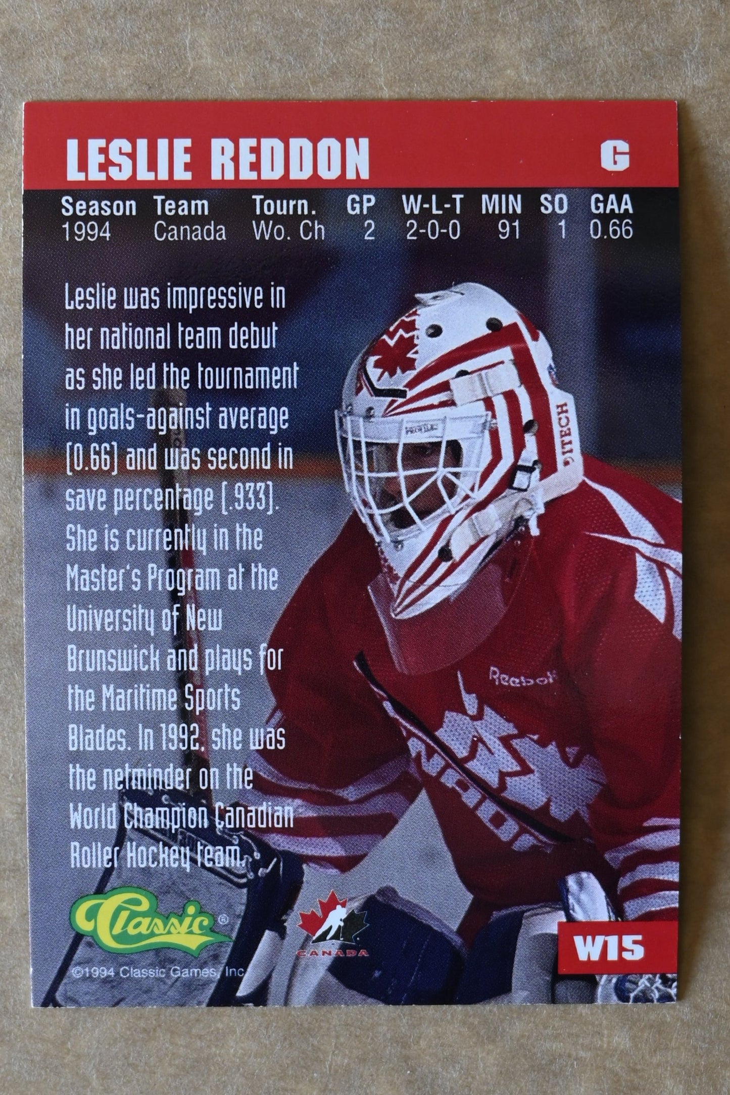 1994-95 Classic - Women of Hockey #W15 Lesley Reddon