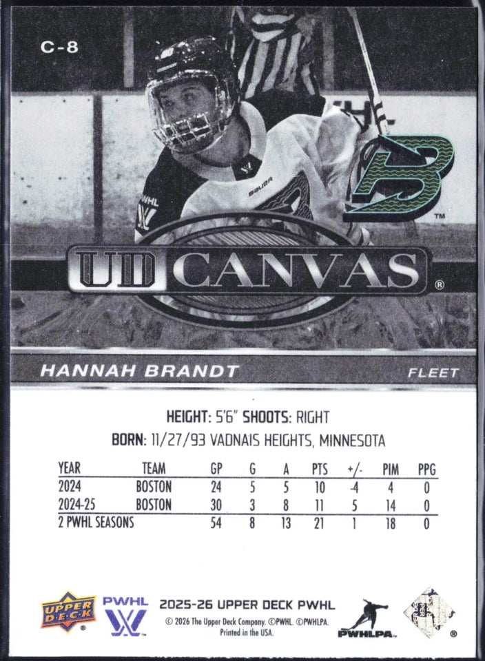 2025-26 Upper Deck PWHL - UD Canvas Black & White #C-8 Hannah Brandt